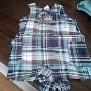 Plaid Baby Overalls with Monkey Design